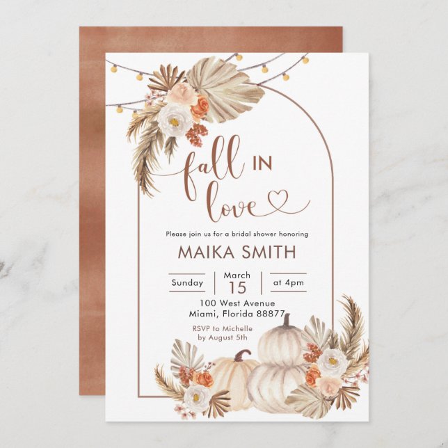 Boho Rustic Pumpkin Fall in Love Bridal Shower Invitation (Front/Back)