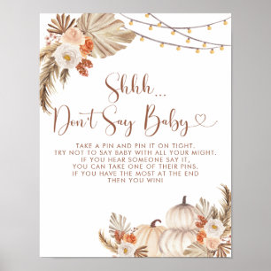 Boho Rustic Pumpkin Fall in Love Don't Say Baby Poster