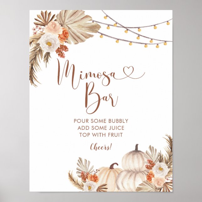 Boho Rustic Pumpkin Fall in Love Mimosa Bar Poster (Front)