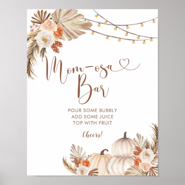 Boho Rustic Pumpkin Fall in Love Mum-osa Bar Poster (Front)