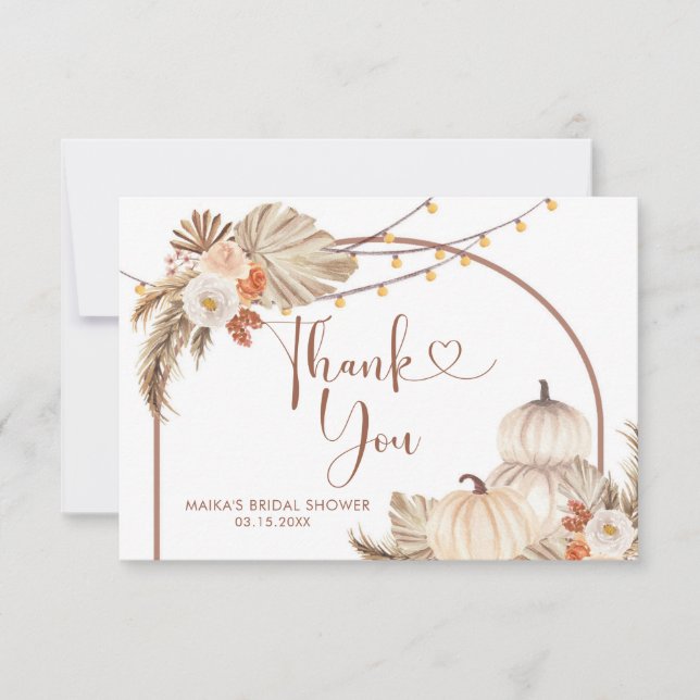 Boho Rustic Pumpkin Fall in Love Thank You Card (Front)