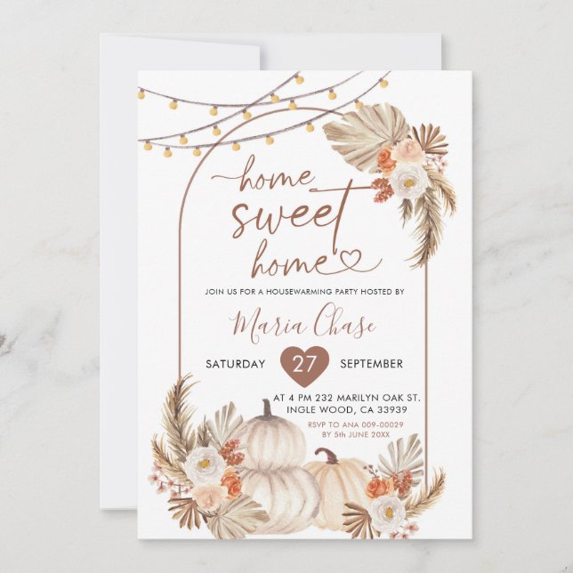 Boho Rustic Pumpkin Home Sweet Home Housewarming Invitation (Front)