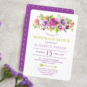 Boho rustic purple green floral bridesmaids brunch invitation