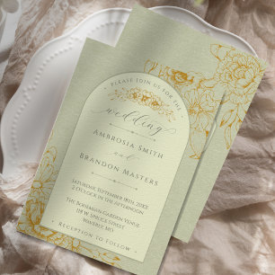 Boho Rustic Sage Green Floral Arch Wedding Invitation