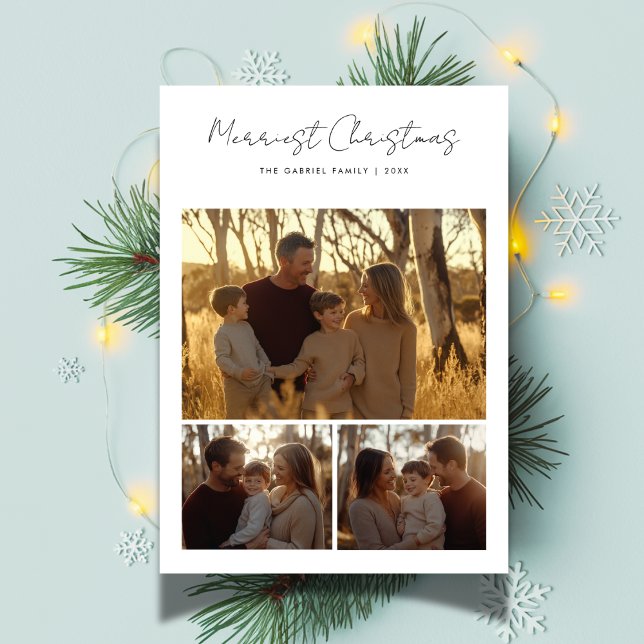 Boho Rustic Script Merriest Christmas Family Photo Holiday Card (Creator Uploaded)