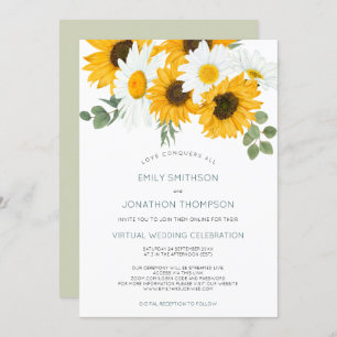 Boho Rustic Sunflowers Leaves Virtual Wedding Invitation