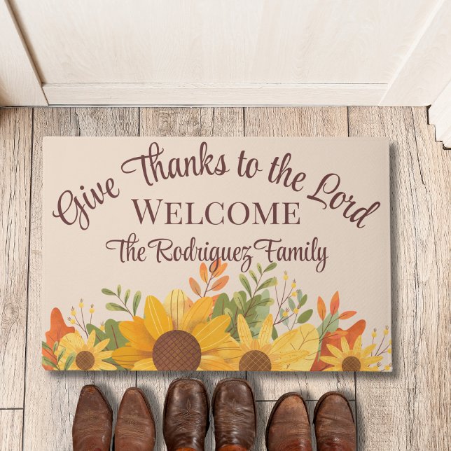 Boho Rustic Sunflowers Psalm 136:3 Thanksgiving Doormat (Creator Uploaded)