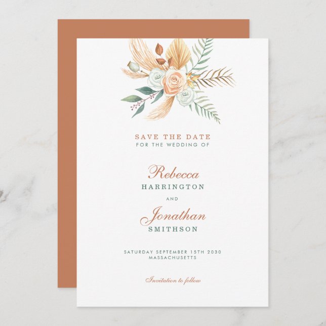 Boho Rustic Terracotta Wedding Save The Date Invitation (Front/Back)