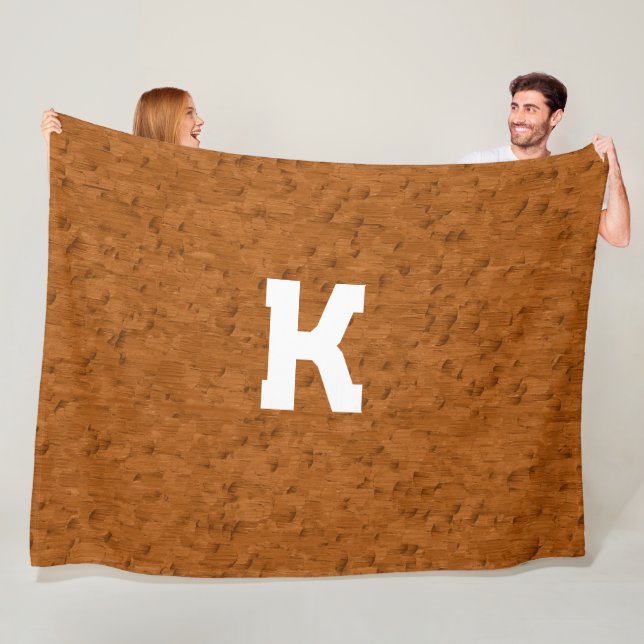 Boho Rustic Textured Wood brown personalised  Fleece Blanket (In Situ)