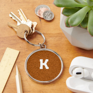 Boho Rustic Textured Wood brown personalised Key Ring