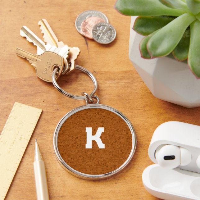 Boho Rustic Textured Wood brown personalised  Key Ring (Desk)