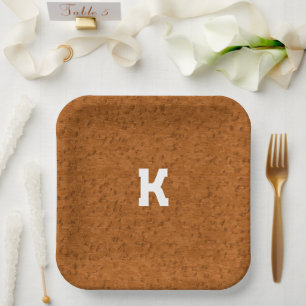 Boho Rustic Textured Wood brown personalised Paper Plate