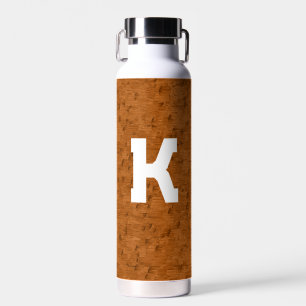 Boho Rustic Textured Wood brown personalised  Water Bottle