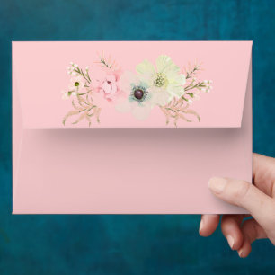 Boho Rustic Tribal Feather & Flower Pink Envelope