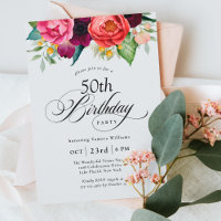 Boho Rustic Watercolor Floral 50th Birthday Party