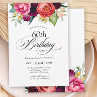 Boho Rustic Watercolor Floral 60th Birthday Party