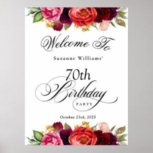 Boho Rustic Watercolor Floral 70th Birthday Party Poster