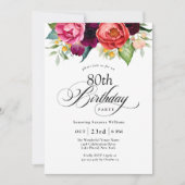 Boho Rustic Watercolor Floral 80th Birthday Party Invitation (Front)
