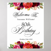 Boho Rustic Watercolor Floral 80th Birthday Party
