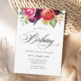 Boho Rustic Watercolor Floral Birthday Party Invitation