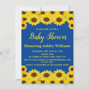 Boho Rustic Watercolor Sunflowers Cute Baby Shower Invitation