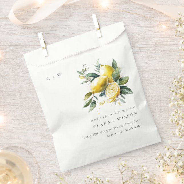 Boho Rustic Watercolor Yellow Lemon Garden Wedding Favour Bag (Clipped)