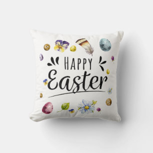 Boho Rustic Watercolour Colourful Happy Easter Cushion