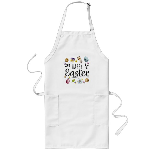 Boho Rustic Watercolour Colourful Happy Easter Long Apron (Front)