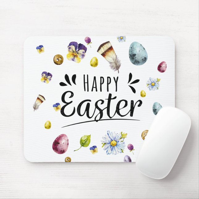 Boho Rustic Watercolour Colourful Happy Easter Mouse Pad (With Mouse)