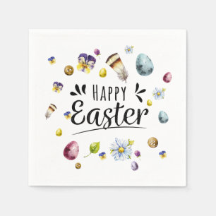 Boho Rustic Watercolour Colourful Happy Easter Napkin