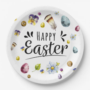 Boho Rustic Watercolour Colourful Happy Easter Paper Plate