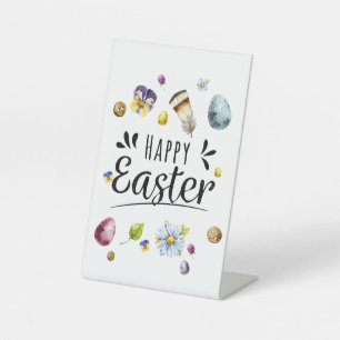 Boho Rustic Watercolour Colourful Happy Easter Pedestal Sign