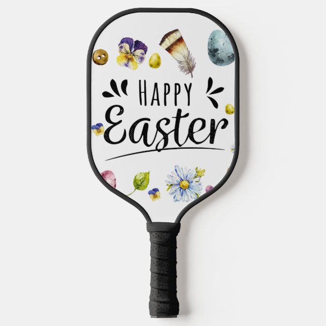 Boho Rustic Watercolour Colourful Happy Easter Pickleball Paddle (Front)