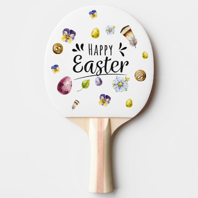 Boho Rustic Watercolour Colourful Happy Easter Ping Pong Paddle (Front)