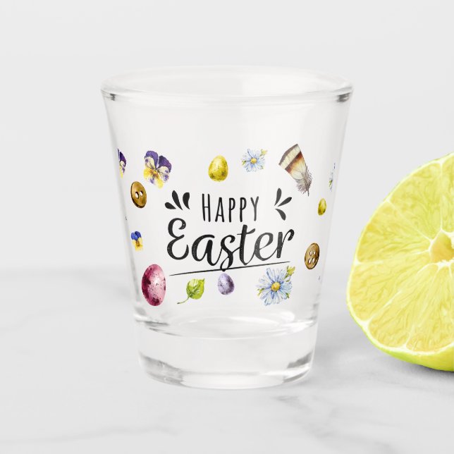 Boho Rustic Watercolour Colourful Happy Easter Shot Glass (Front)