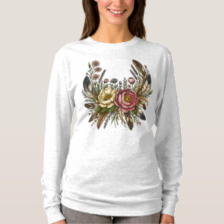 Boho Rustic Wildflower Feather Bouquet | Hand-Draw T-Shirt