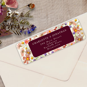 Boho Rustic Wildflower Floral Burgundy Wedding Return Address Label