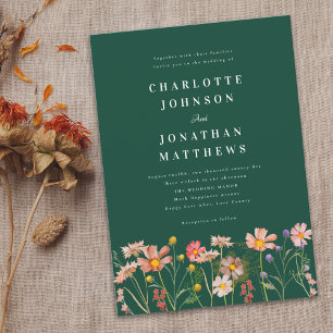 Boho Rustic Wildflower Green Wedding Invitation