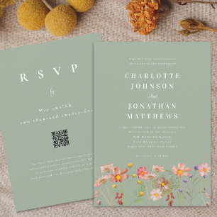 Boho Rustic Wildflower Sage Green Wedding Invitation