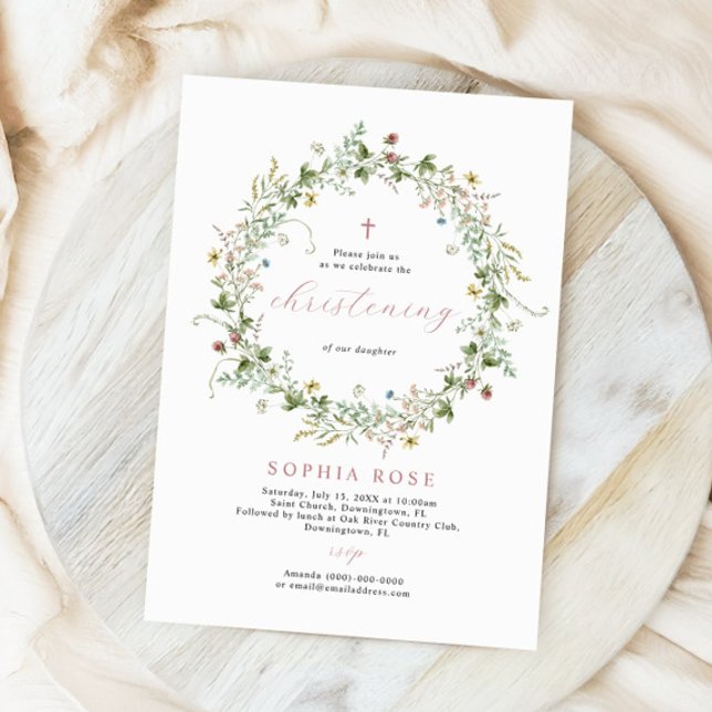 Boho Rustic Wildflowers Christening Invitation (Creator Uploaded)