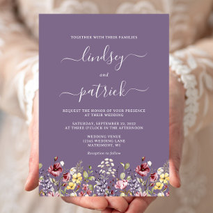 Boho Rustic Wildflowers Purple Wedding Invitation