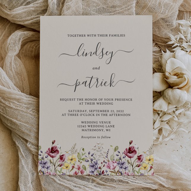 Boho Rustic Wildflowers Wedding Invitation (Creator Uploaded)