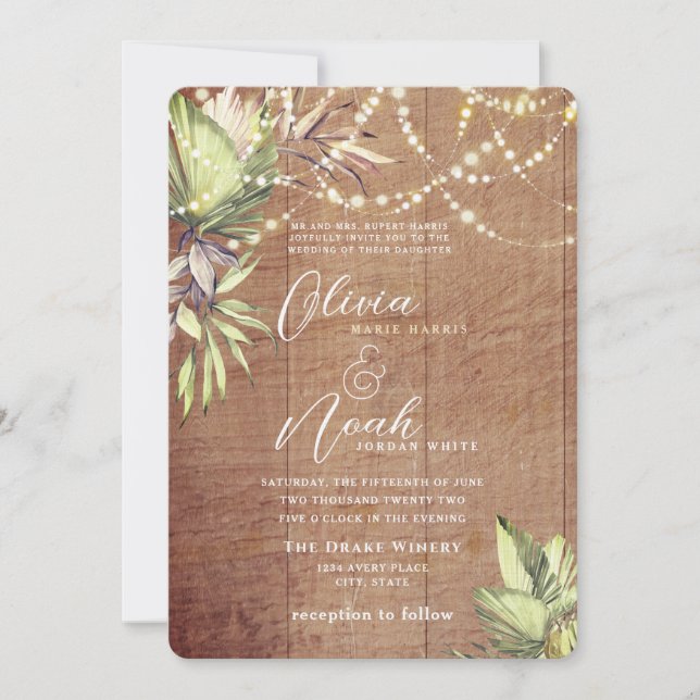 Boho Rustic Wood and Lights Invitation (Front)