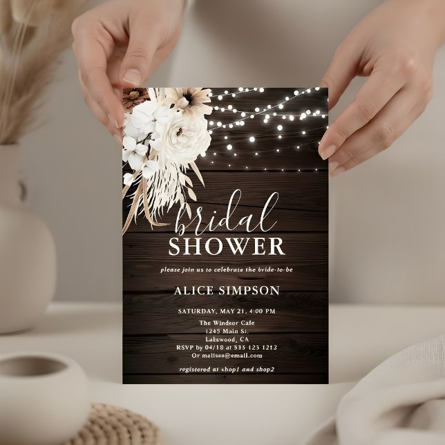 Boho Rustic Wood Beige Floral Bridal Shower Invitation (Creator Uploaded)