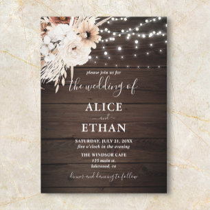 Boho Rustic Wood Fall Flowers Wedding Invitation
