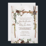 Boho Rustic Wood & Floral Arch Canopy Wedding Invitation<br><div class="desc">A beautiful watercolor wedding invitation featuring boho rustic florals in burgundy, chocolate, white and blush, in a wood canopy arch with floral and feathers. Perfect for your outdoor, rustic, nature, or boho themed wedding ceremony. Customise the text to say anything you need. Can be used for any occasion. There are...</div>