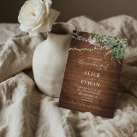 Boho Rustic Wood Greenery Wedding Invitation
