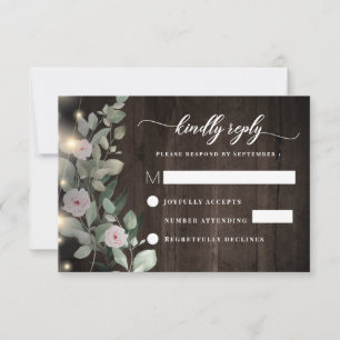 Boho Rustic Wood Lights Boho Greenery RSVP Card