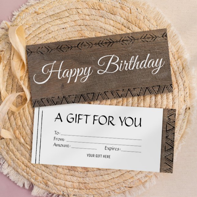 Boho rustic wood look gift card voucher (Creator Uploaded)