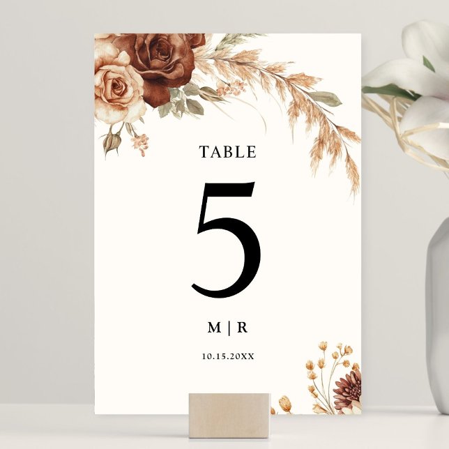 Boho Rusty Terracotta Floral Wedding Table Number (Creator Uploaded)
